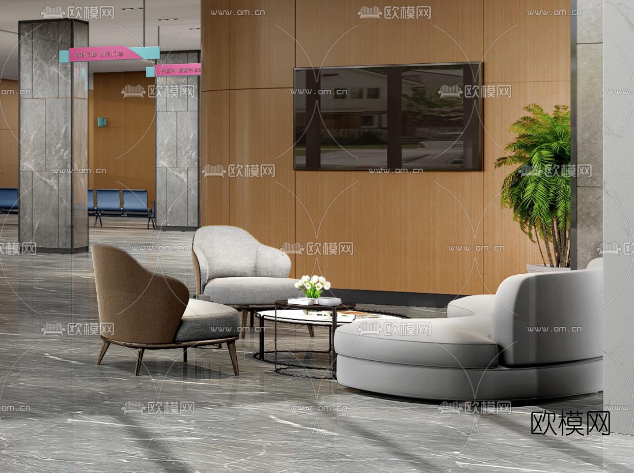 现代医院大堂前台3d模型下载（渲染图3）