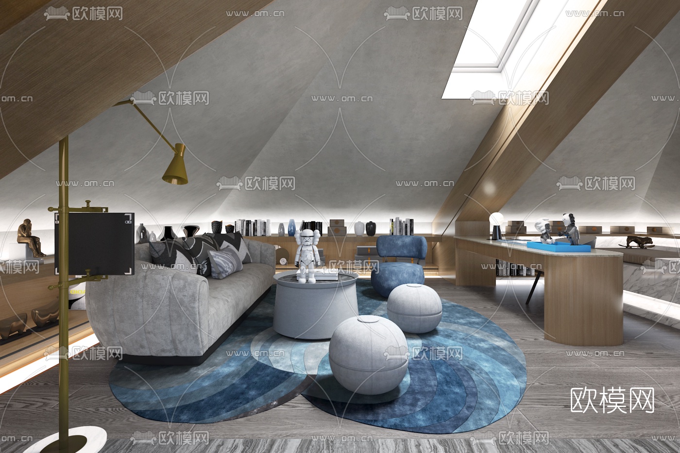天鼓设计 现代阁楼休闲区3d模型下载（渲染图1）