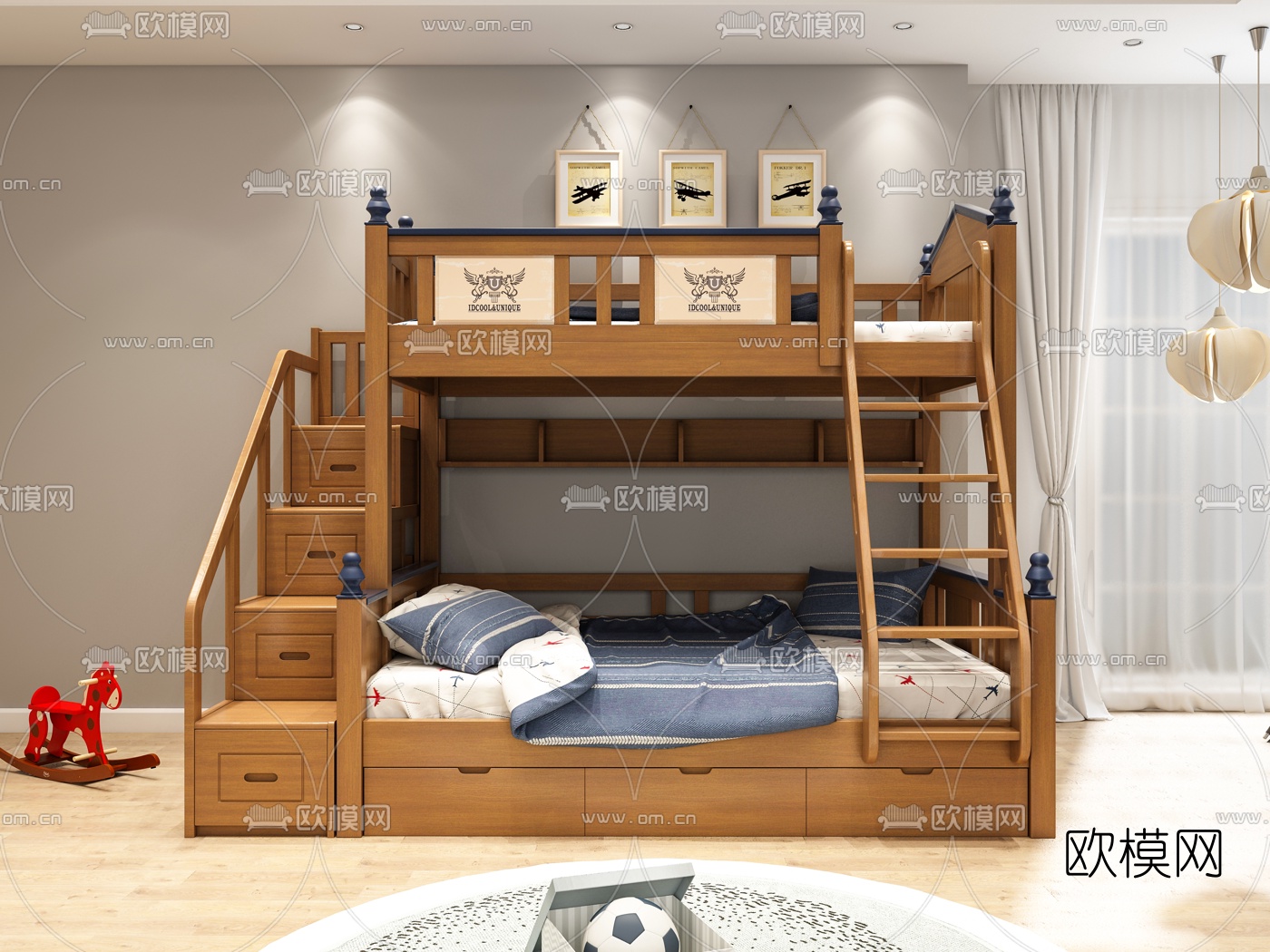 北欧上下铺儿童床3d模型下载（渲染图2）