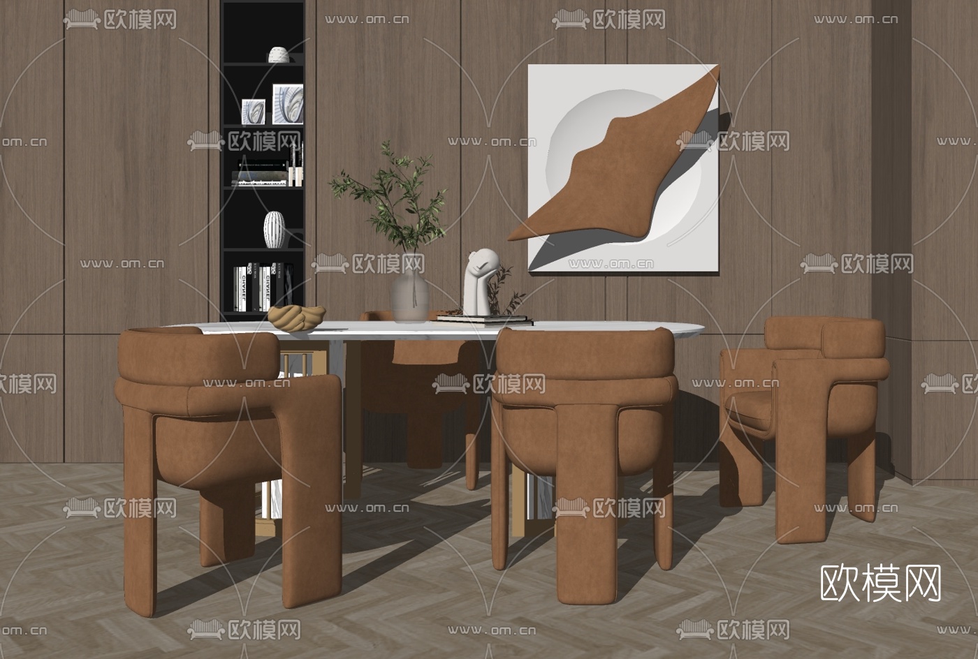 现代大理石餐桌椅su模型下载