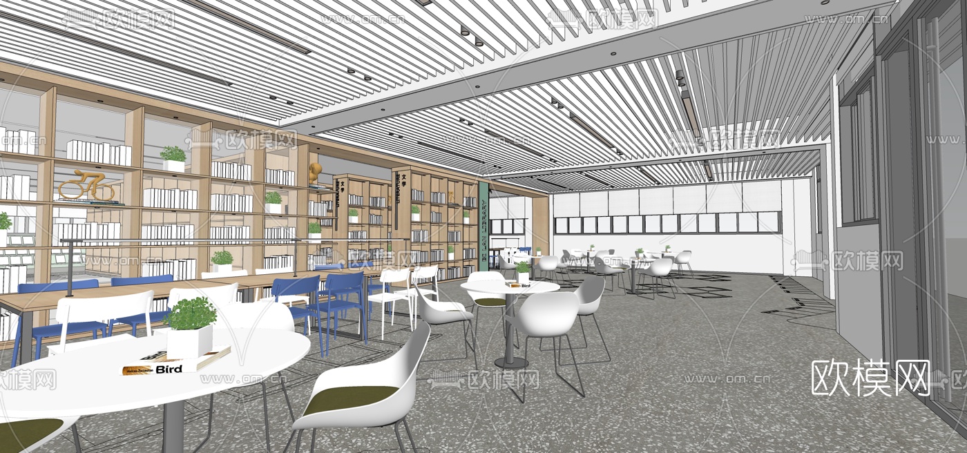 现代学校图书馆su模型下载（渲染图3）