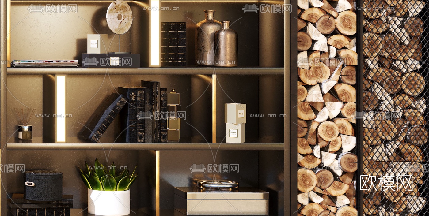 现代轻奢壁炉装饰柜3d模型