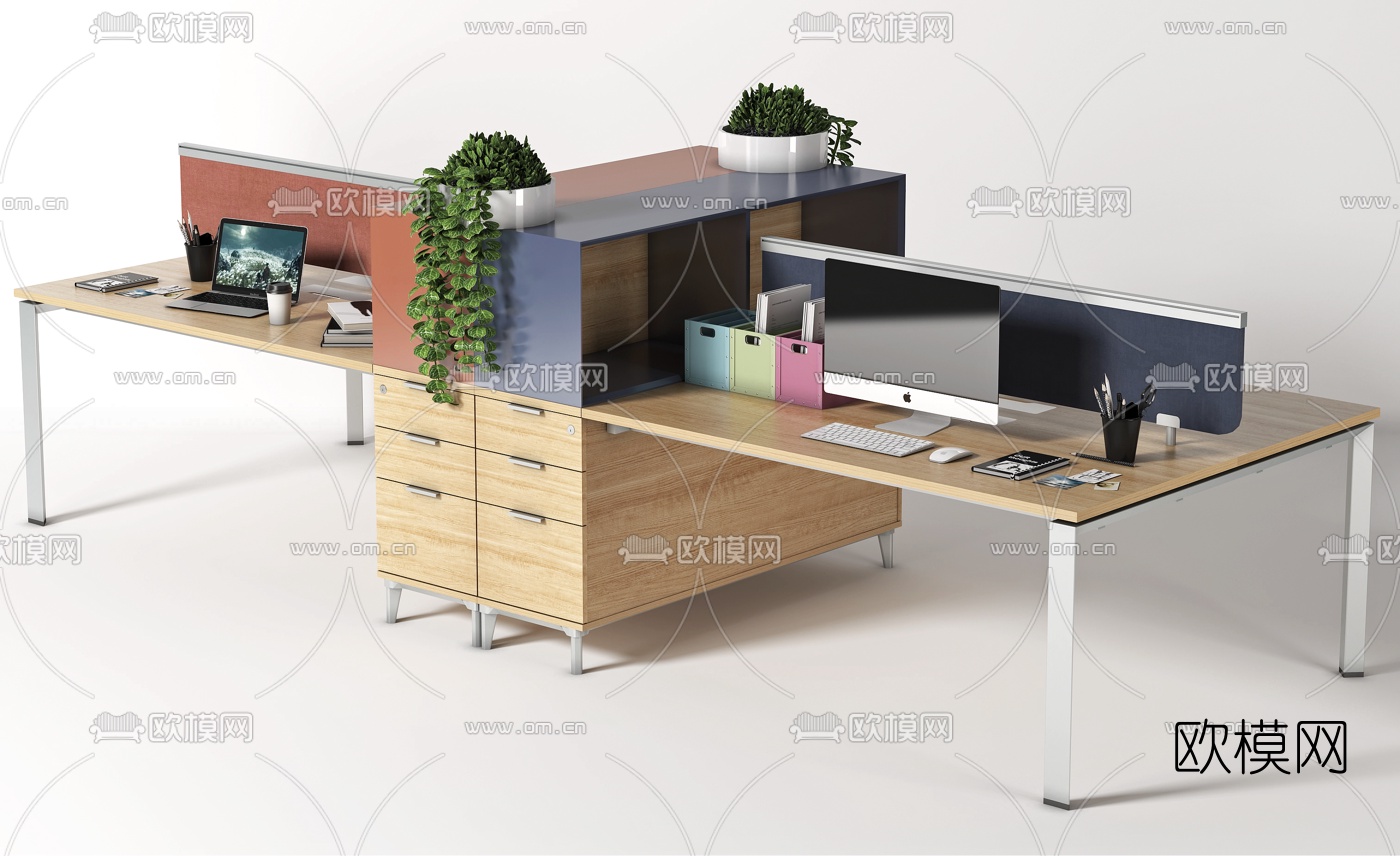 现代办公桌卡位3d模型