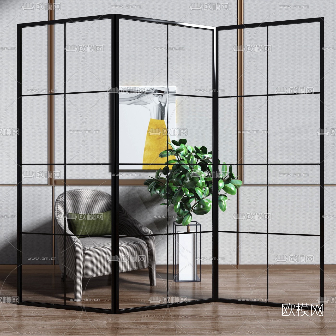 现代玻璃屏风隔断3d模型下载（渲染图5）