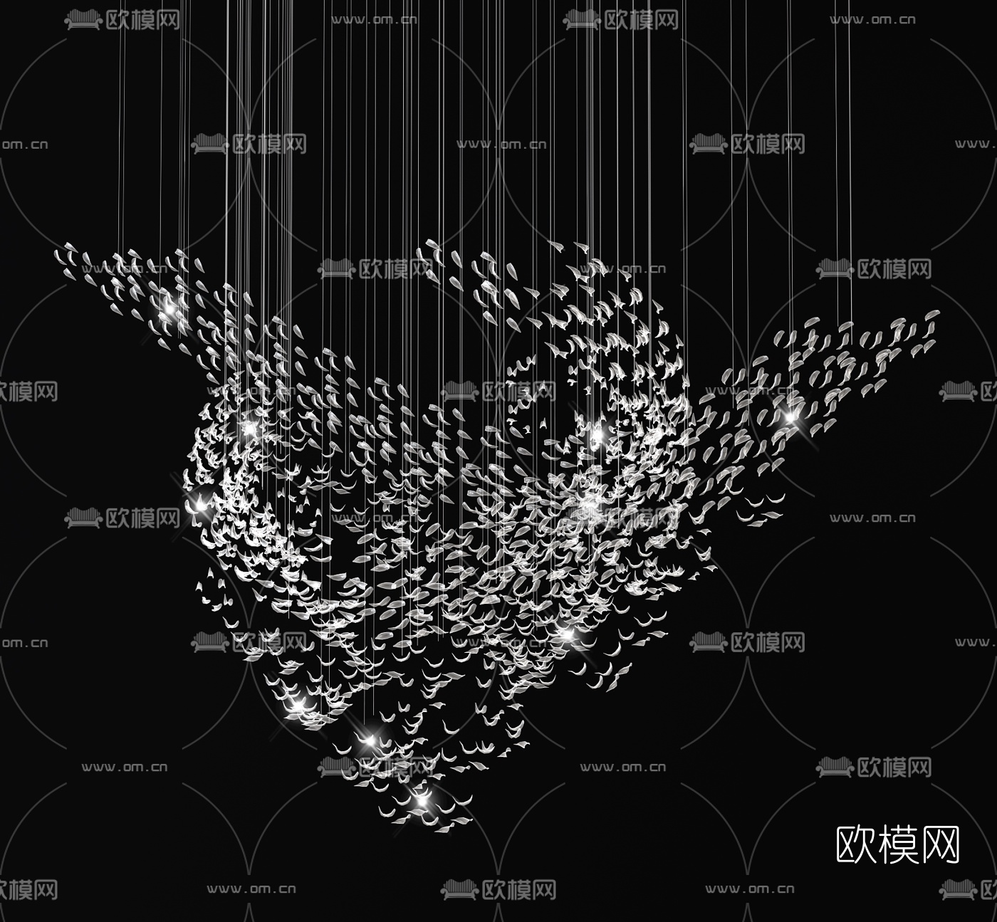 现代水晶飞鸟装饰灯3d模型