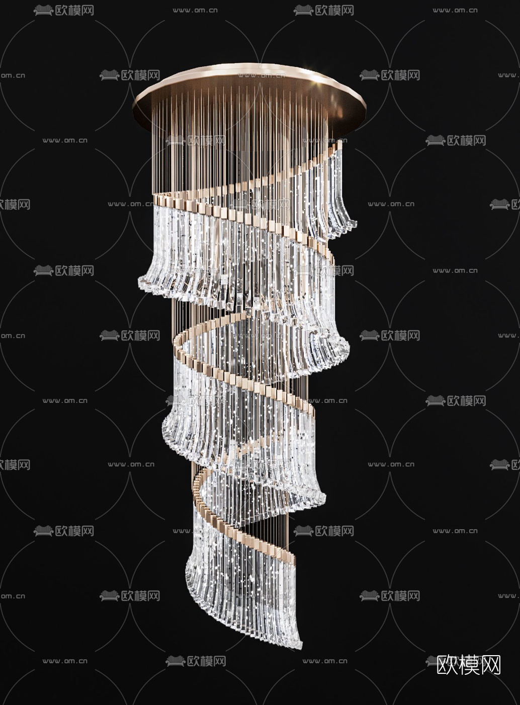 现代轻奢水晶吊灯3d模型下载（渲染图3）