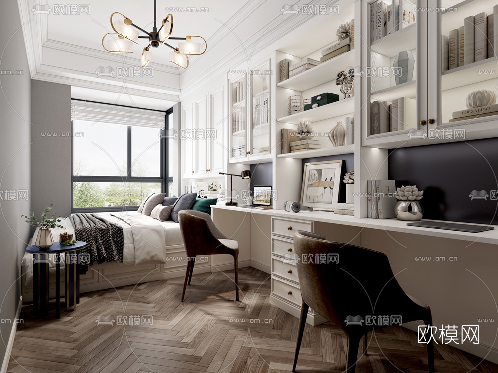美式书房免费3d模型下载