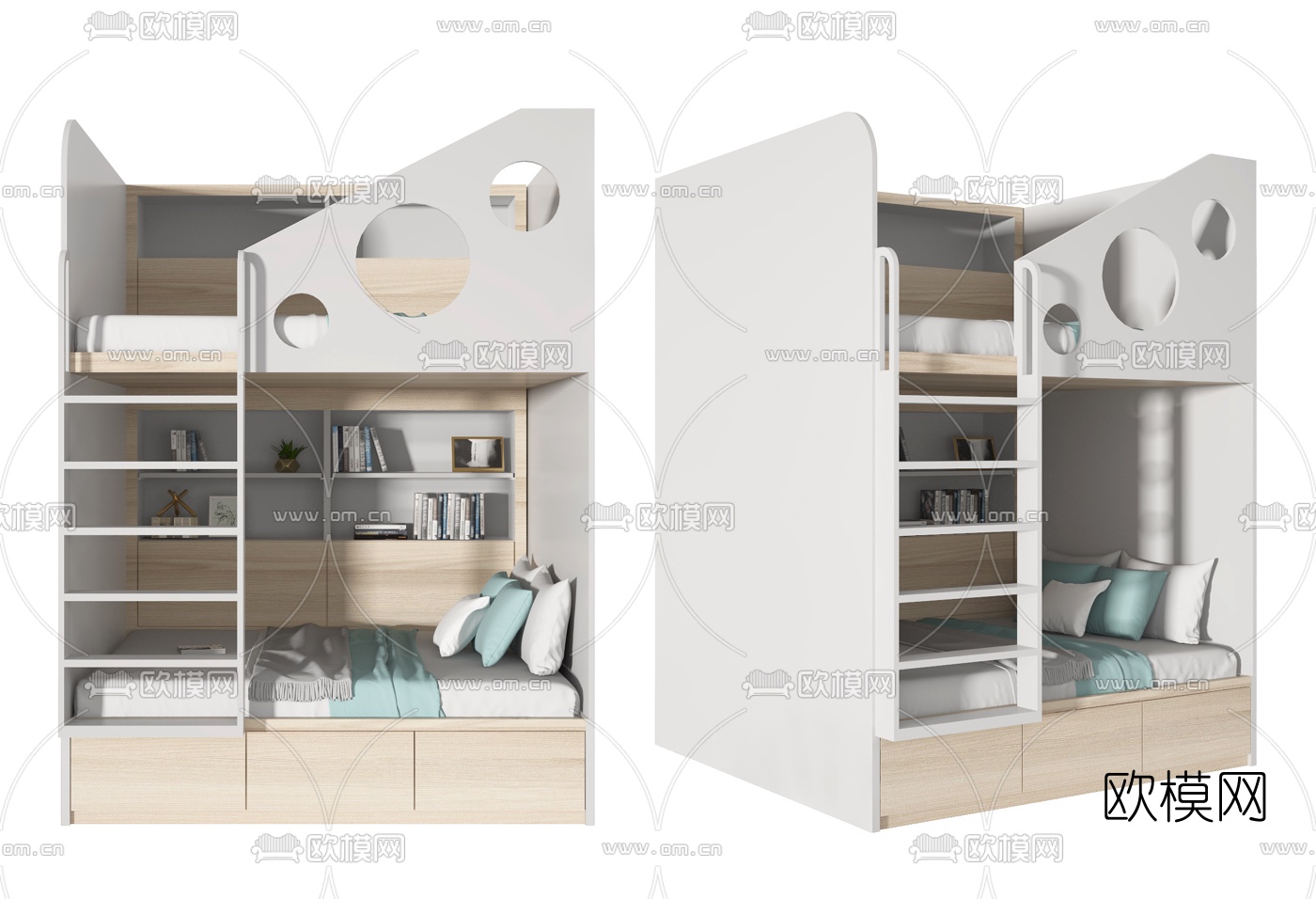 现代上下铺儿童床3d模型下载