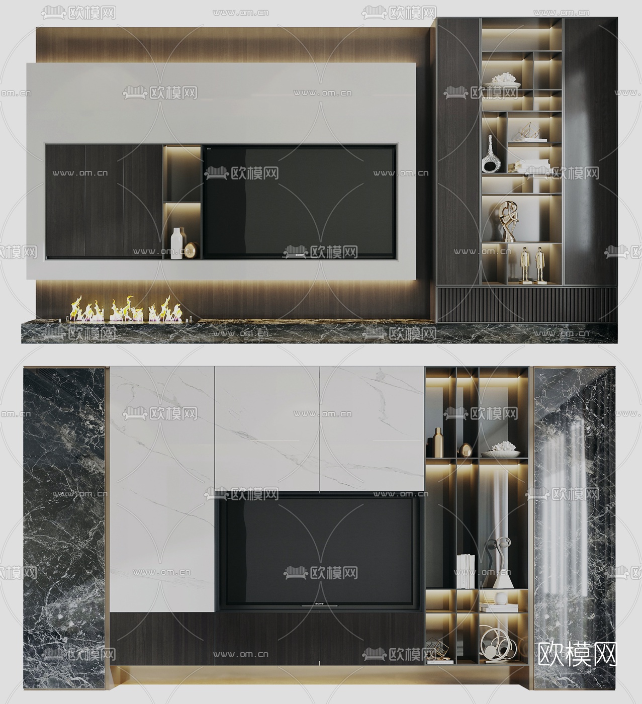 现代电视背景墙su模型下载