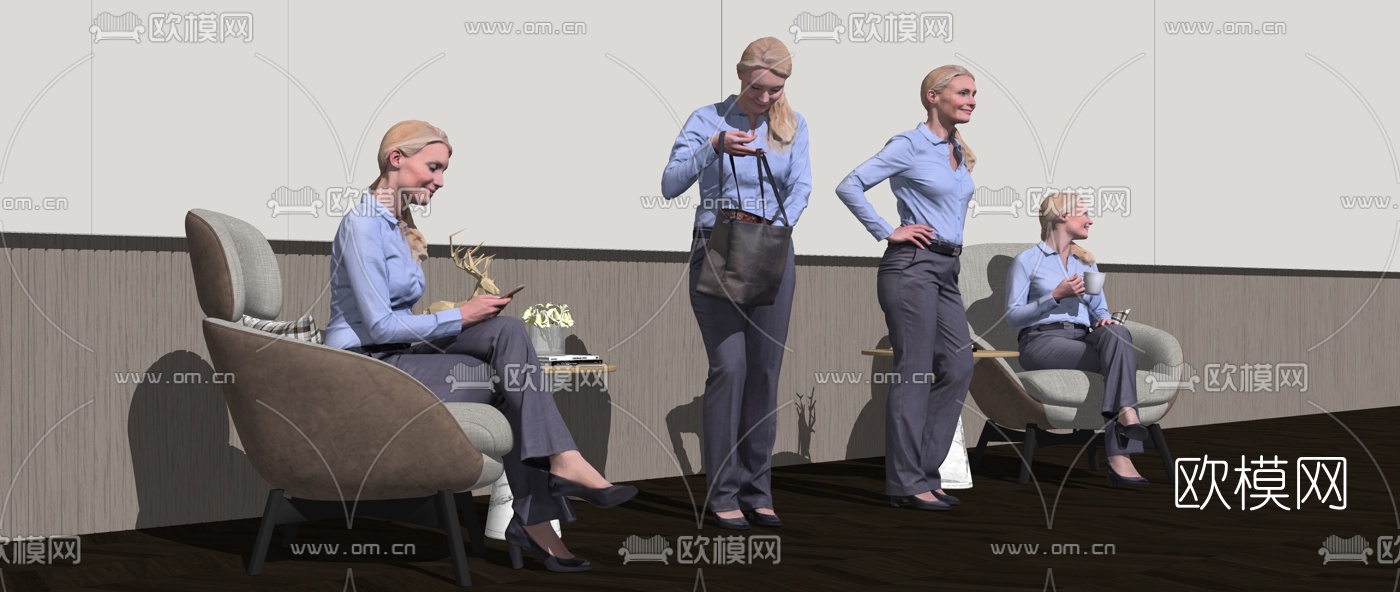 现代商务女士人物su模型下载（渲染图2）