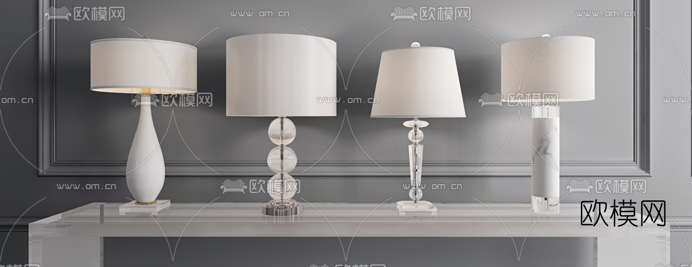 美式水晶台灯3d模型下载（渲染图2）