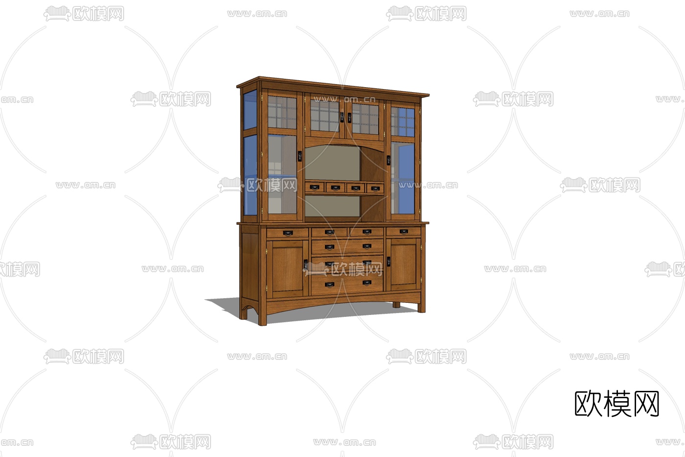 现代实木装饰柜免费su模型下载