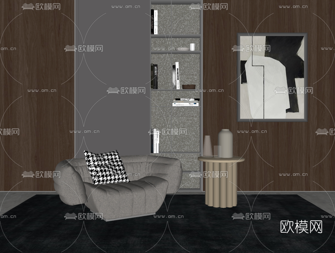 现代布艺休闲沙发su模型下载（渲染图2）
