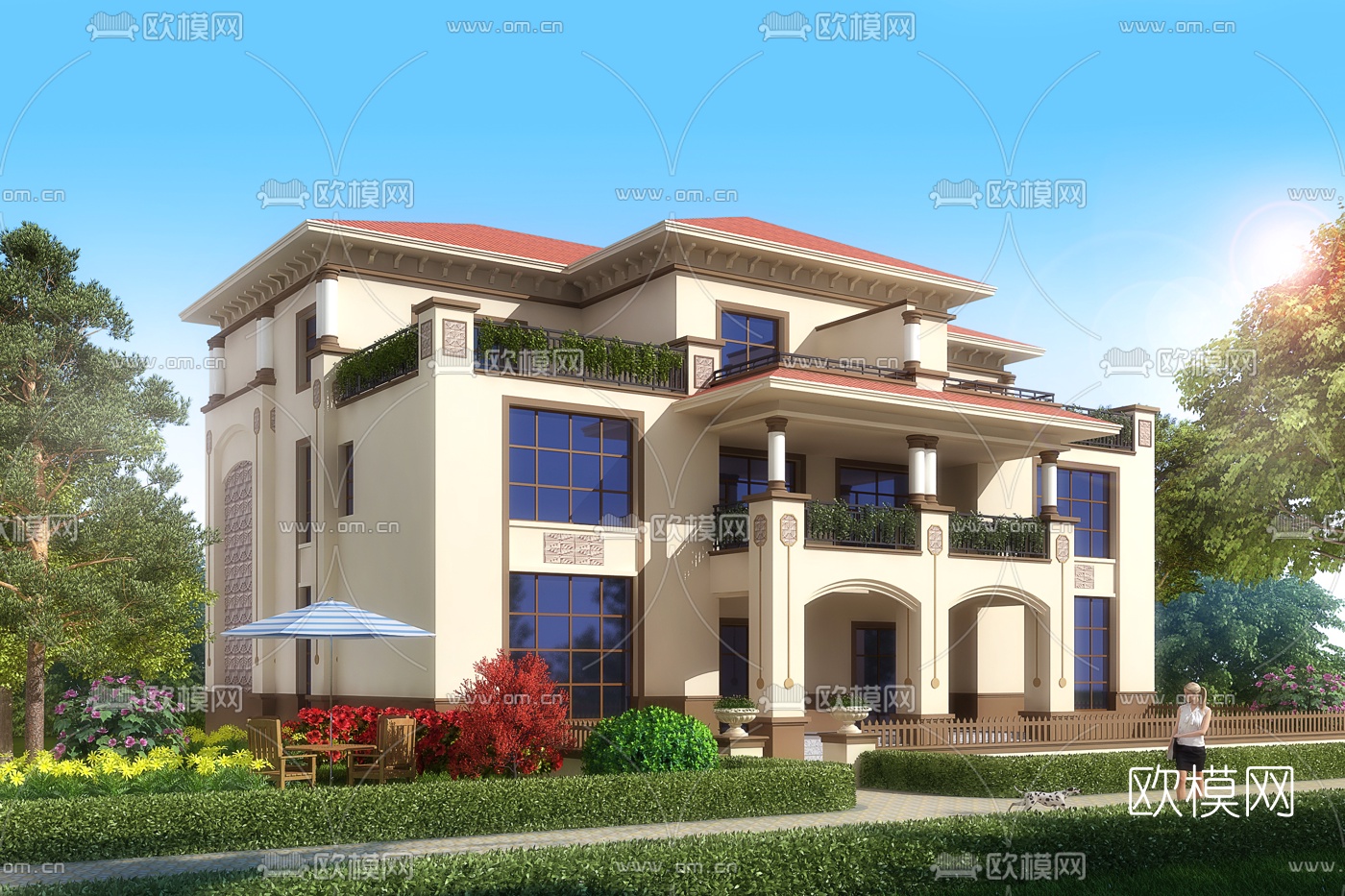 简欧双拼别墅外观3d模型