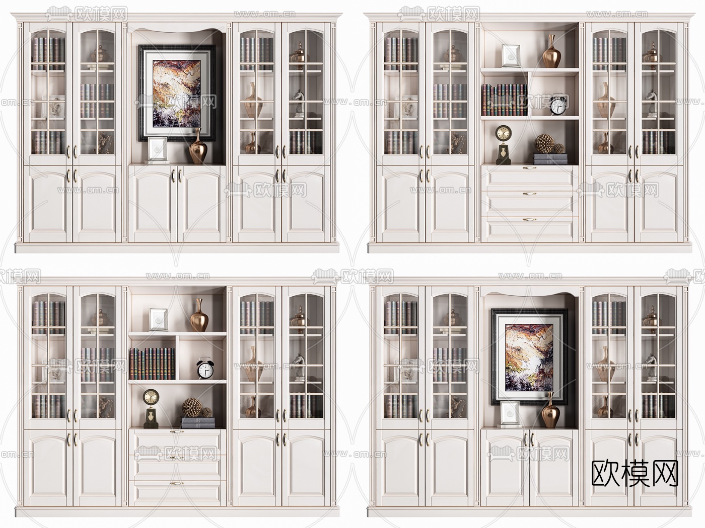 简欧实木书柜3d模型下载（渲染图1）