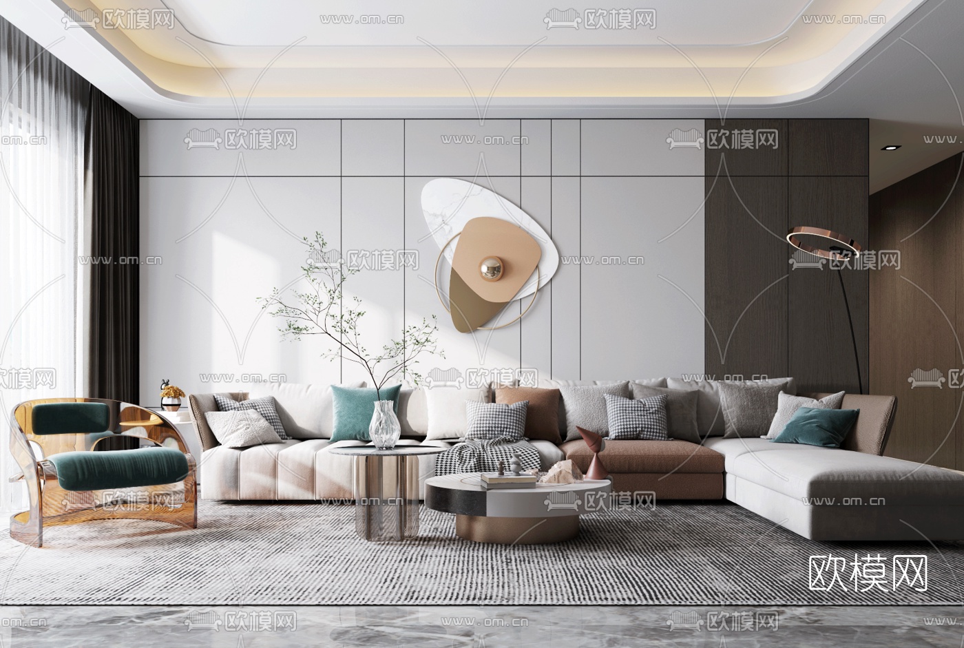 现代布艺转角沙发组合3d模型下载