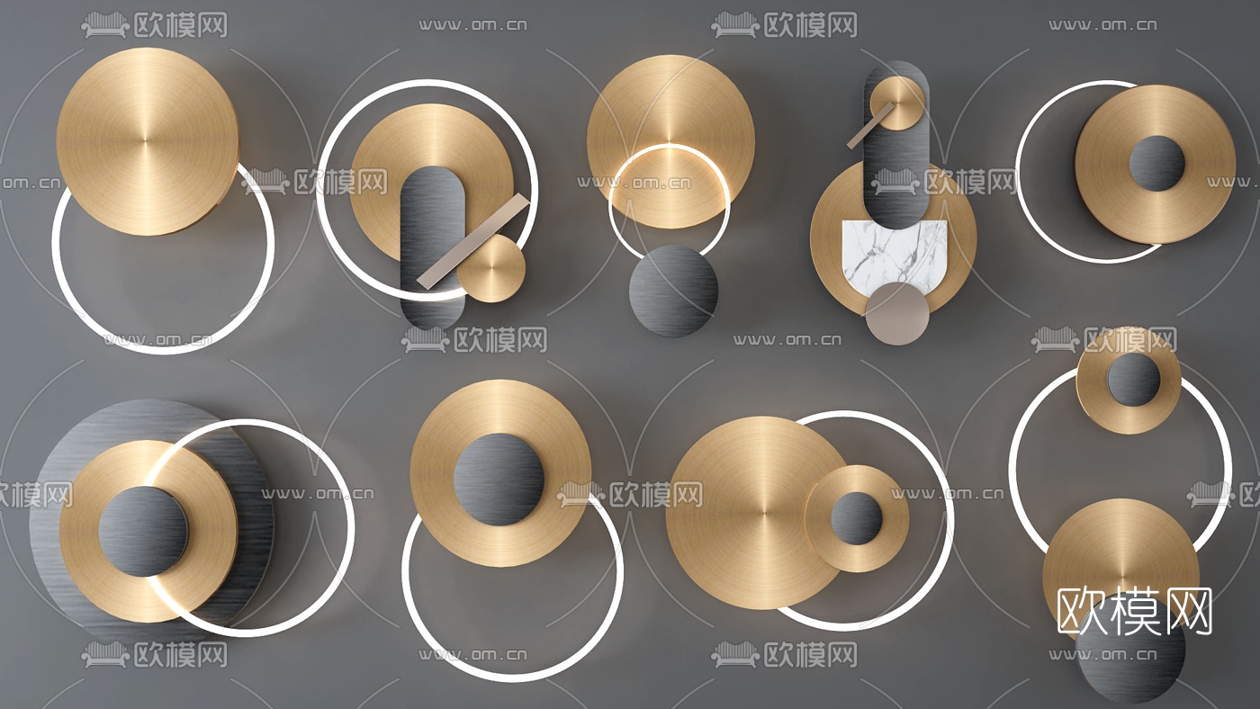 现代圆形金属墙饰挂件3d模型