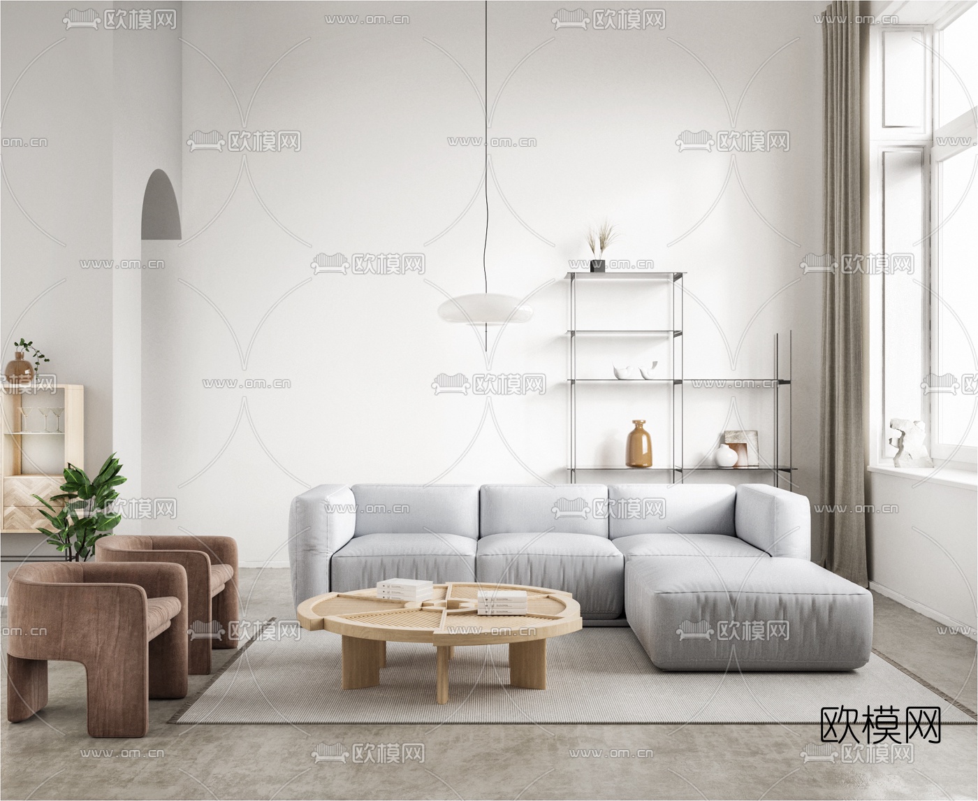 北欧布艺转角沙发组合3d模型下载