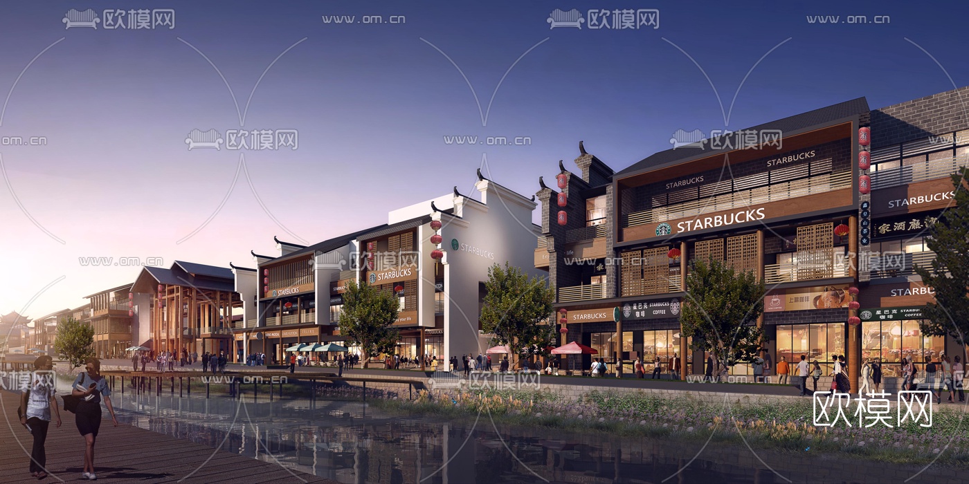 中式商业街su模型下载（渲染图4）