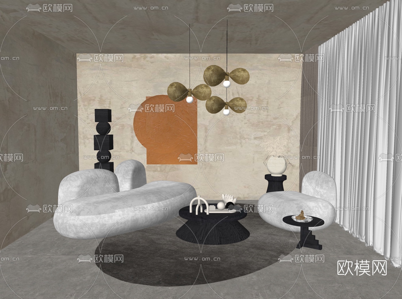 现代布艺懒人沙发su模型下载（渲染图2）