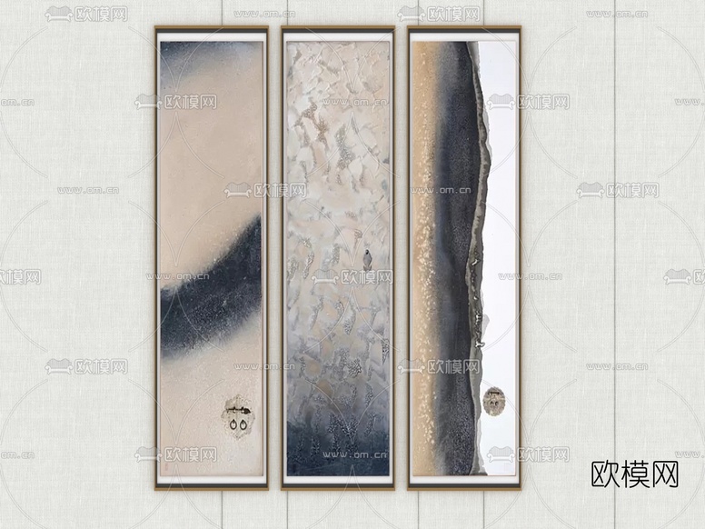 新中式水墨挂画免费3d模型下载