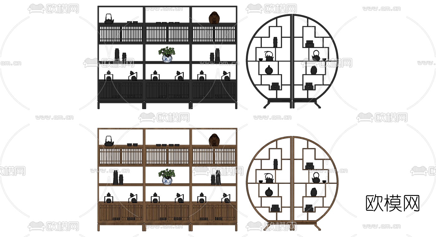 新中式博古架su模型下载（渲染图2）