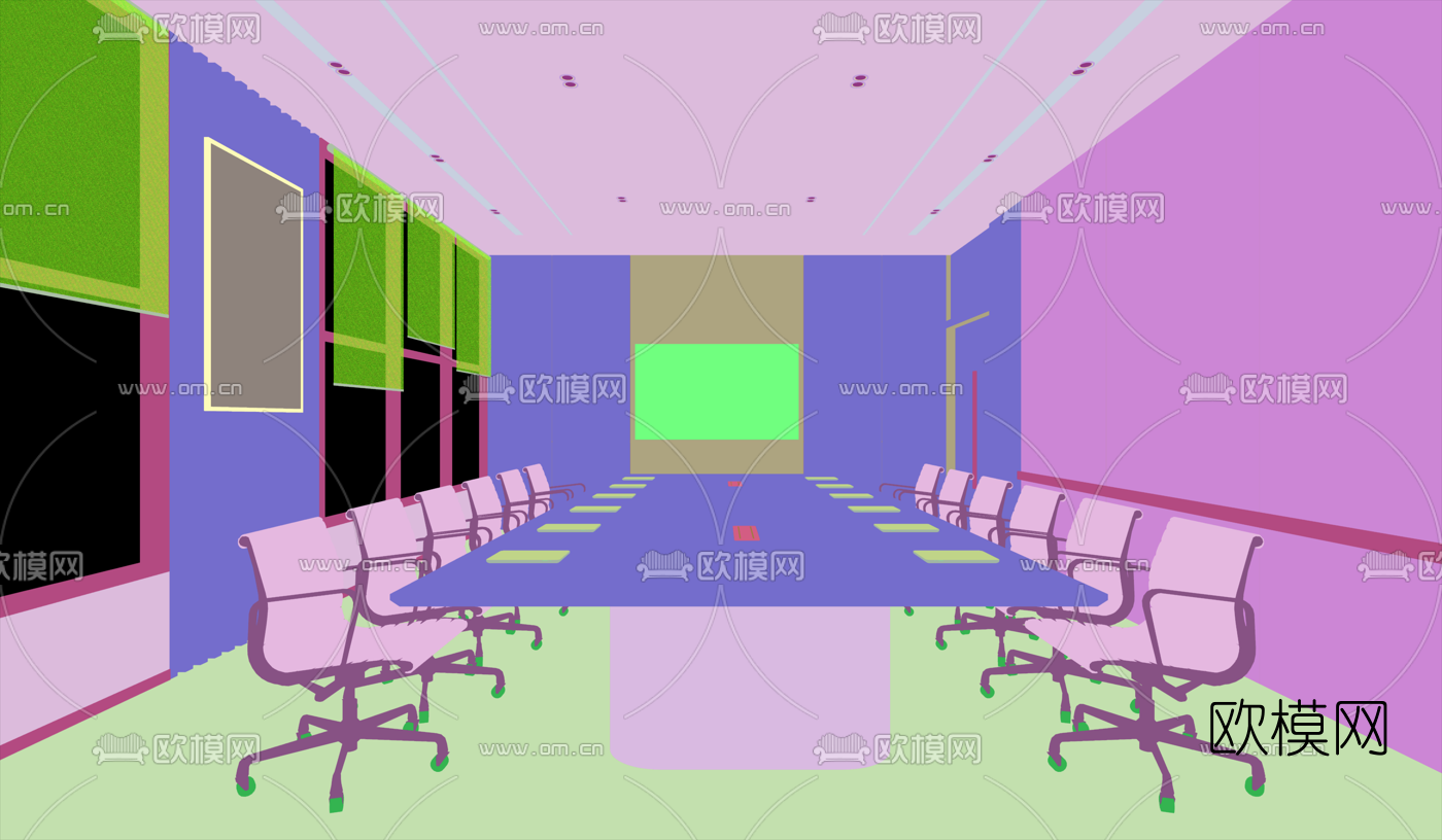 现代会议室su模型下载（渲染图2）