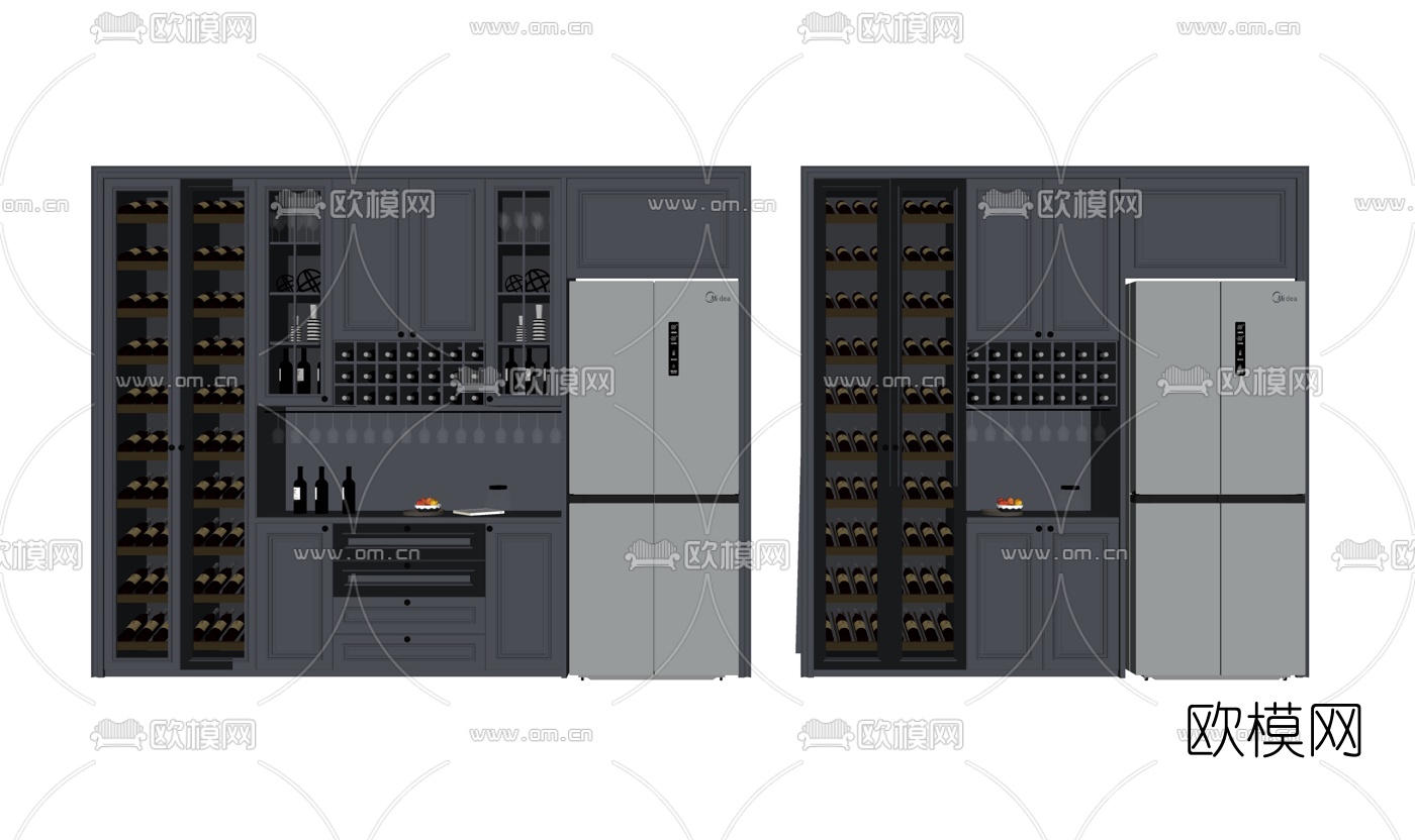美式冰箱酒柜su模型下载（渲染图2）