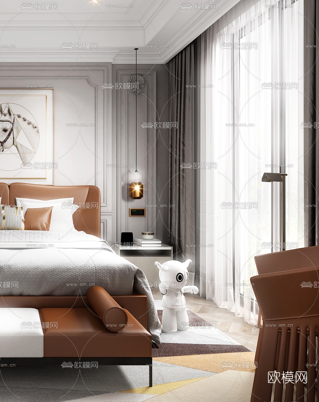 简欧轻奢卧室3d模型下载（渲染图2）