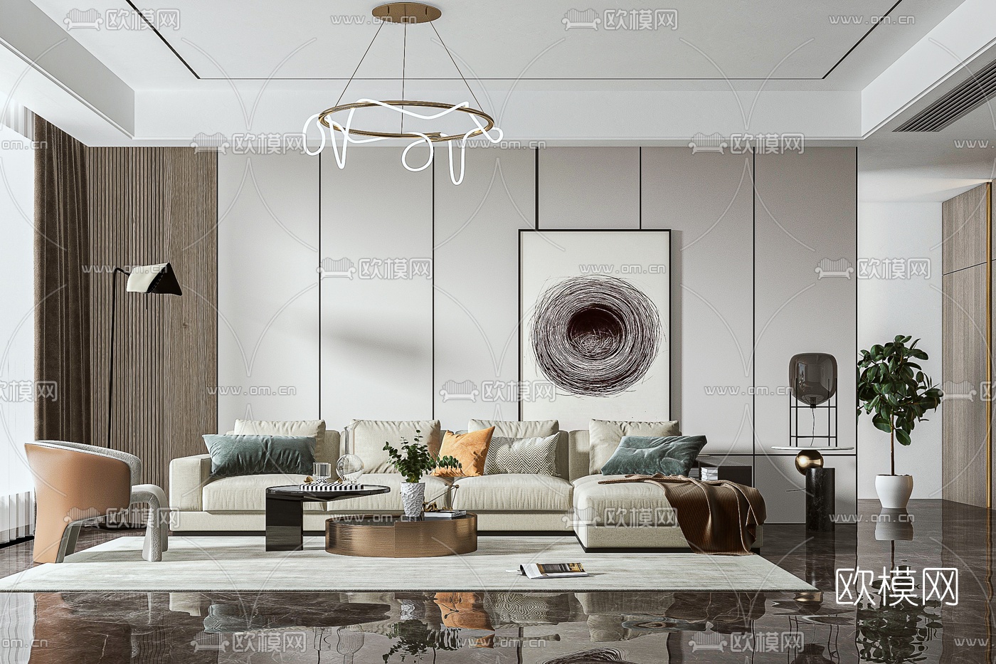 现代布艺转角沙发组合3d模型下载