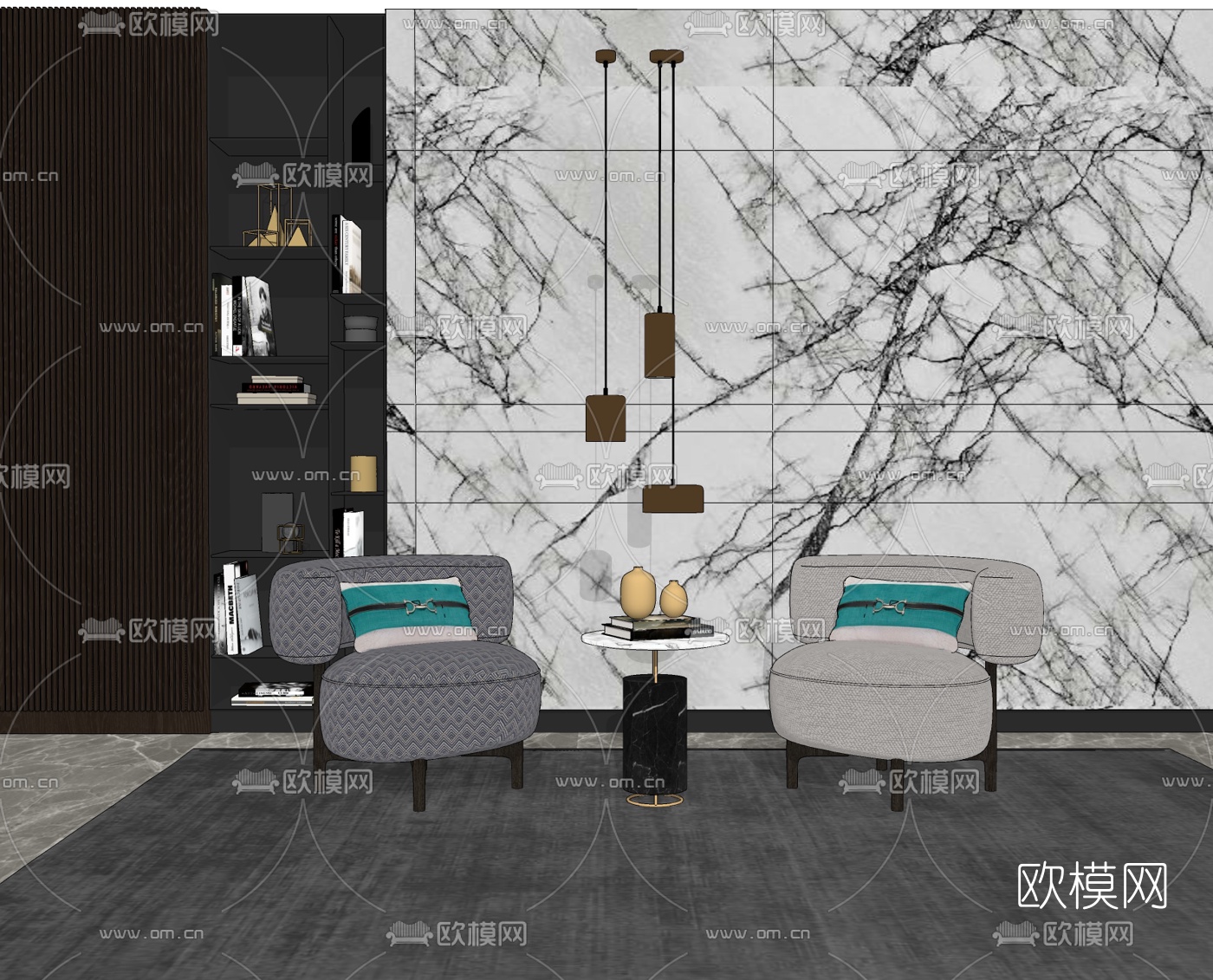 现代布艺休闲沙发su模型下载