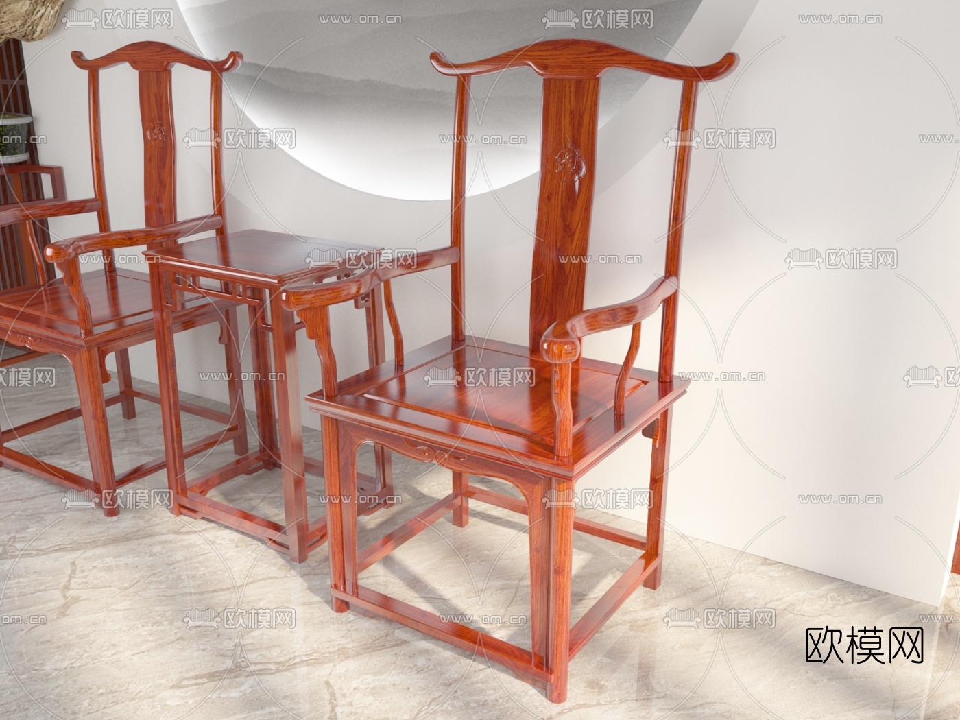 中式红木官帽椅3d模型下载（渲染图3）