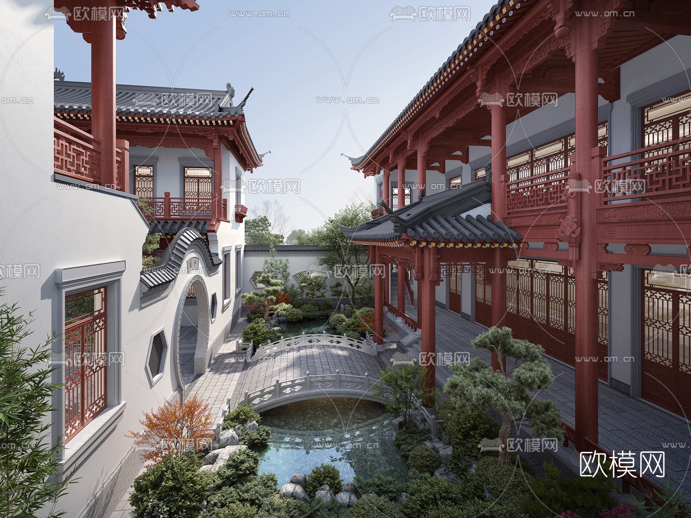 中式古建民居中庭3d模型下载