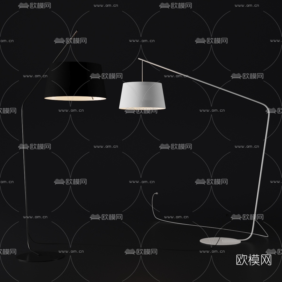 现代简约铁艺落地灯3d模型下载（渲染图1）