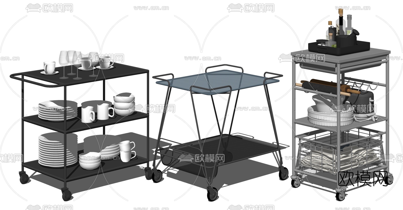 现代备餐车手推车su模型下载