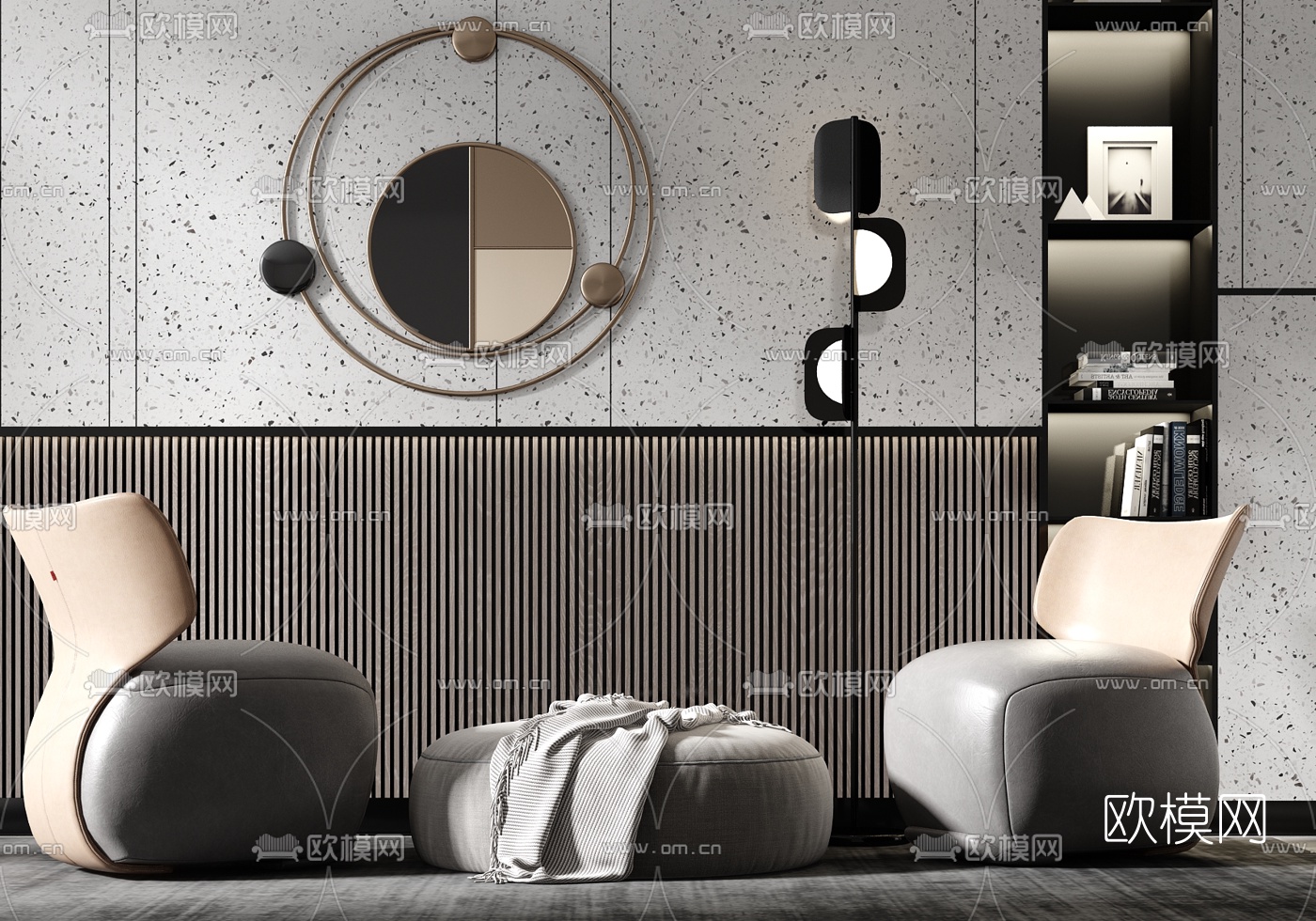 现代皮革休闲沙发3d模型下载