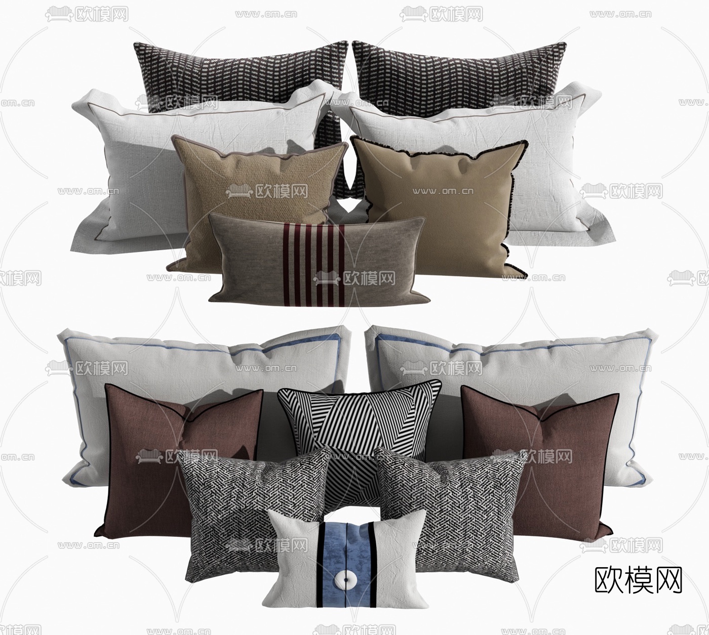 新中式布艺抱枕3d模型下载