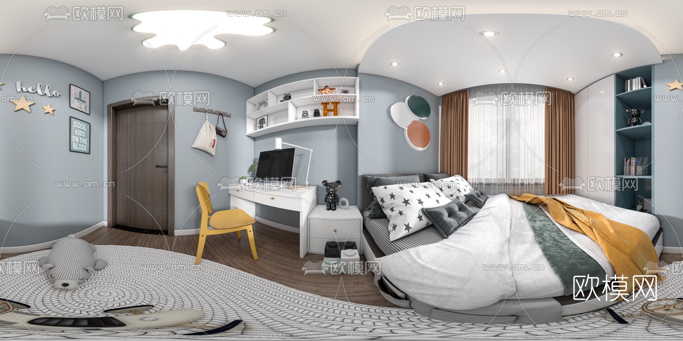 新中式卧室vr全景3d模型