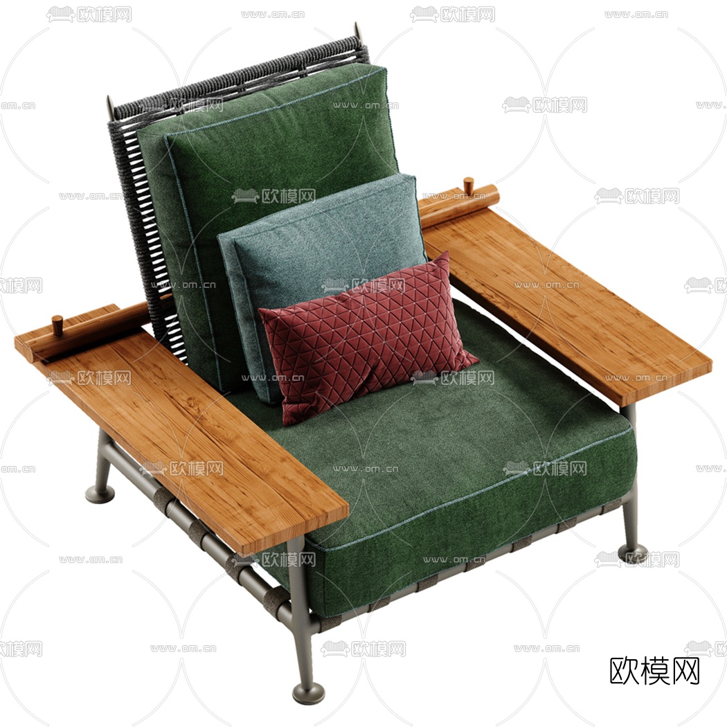 现代布艺单人沙发3d模型下载（渲染图2）