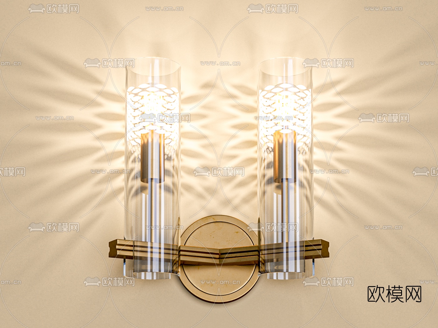 现代金属玻璃壁灯3d模型下载（渲染图3）