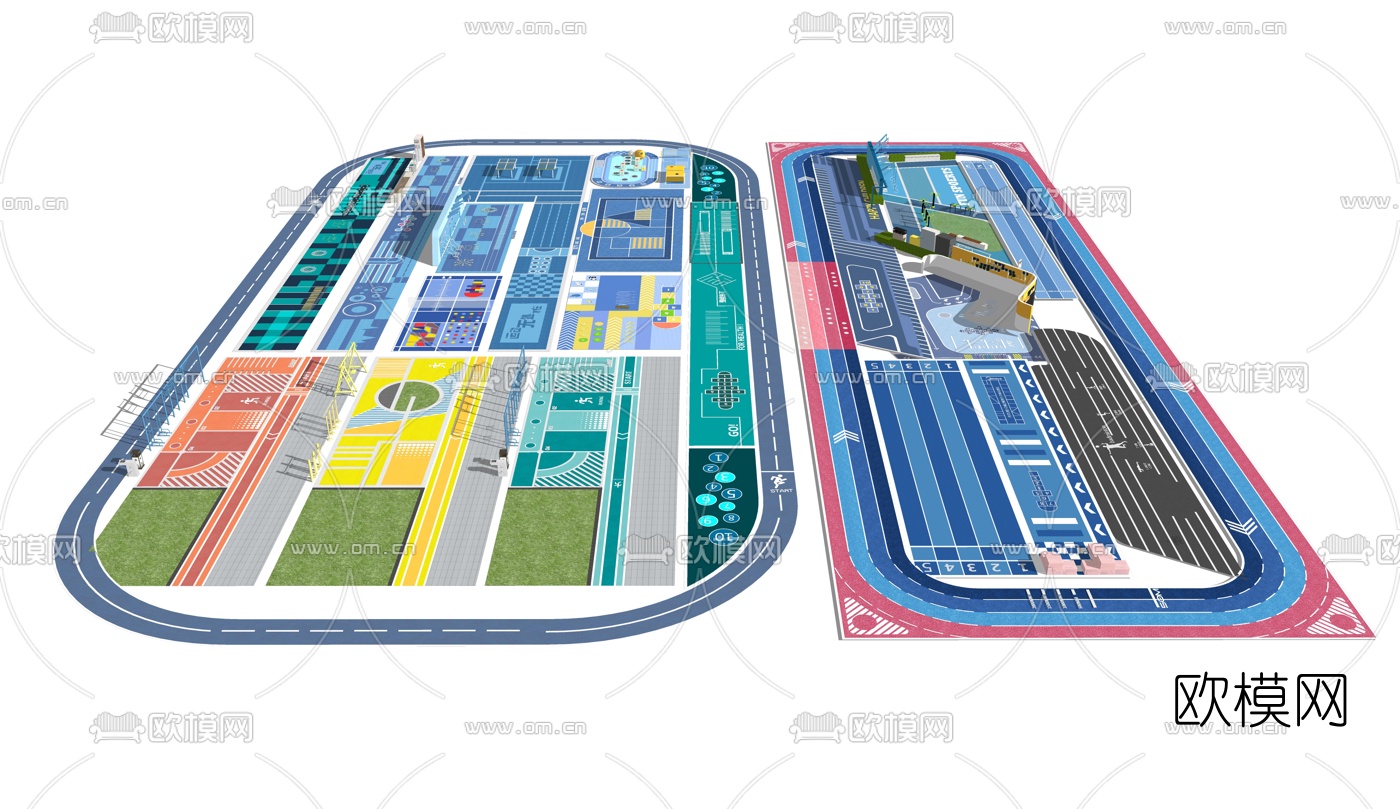 现代运动场地健身器材su模型下载（渲染图2）