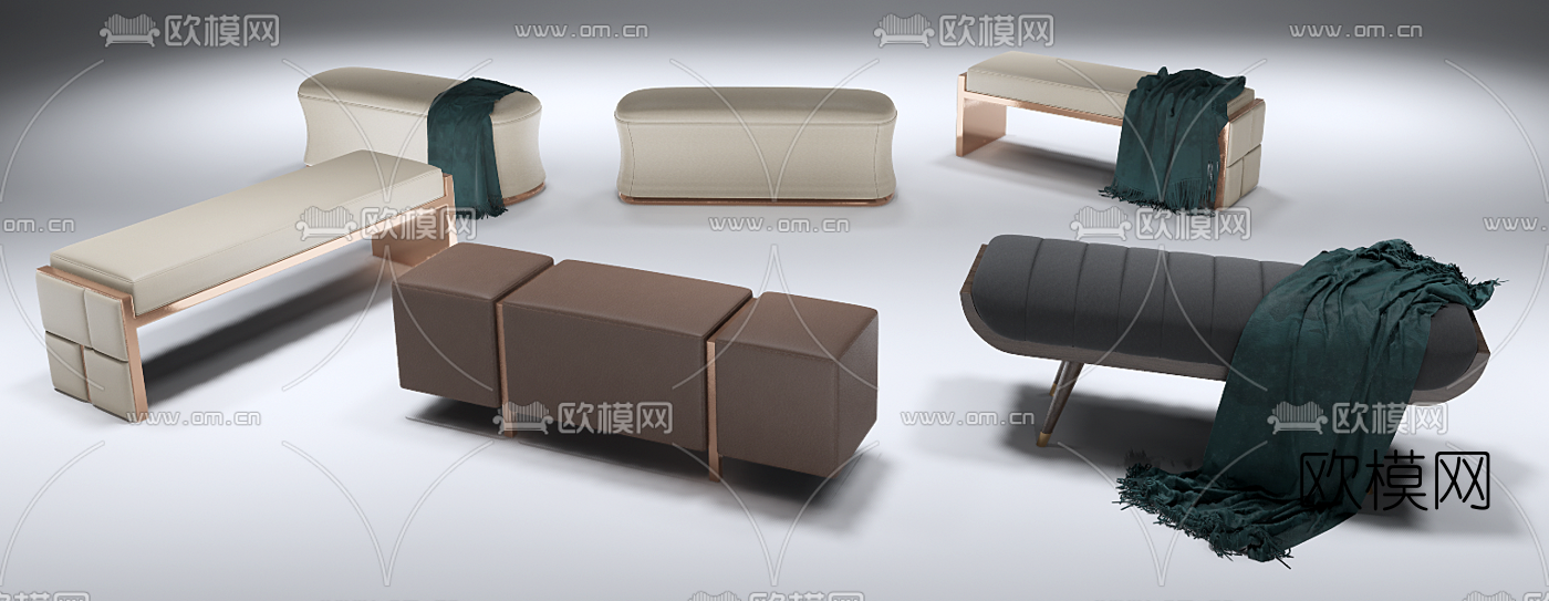 现代布艺床尾凳su模型下载（渲染图1）