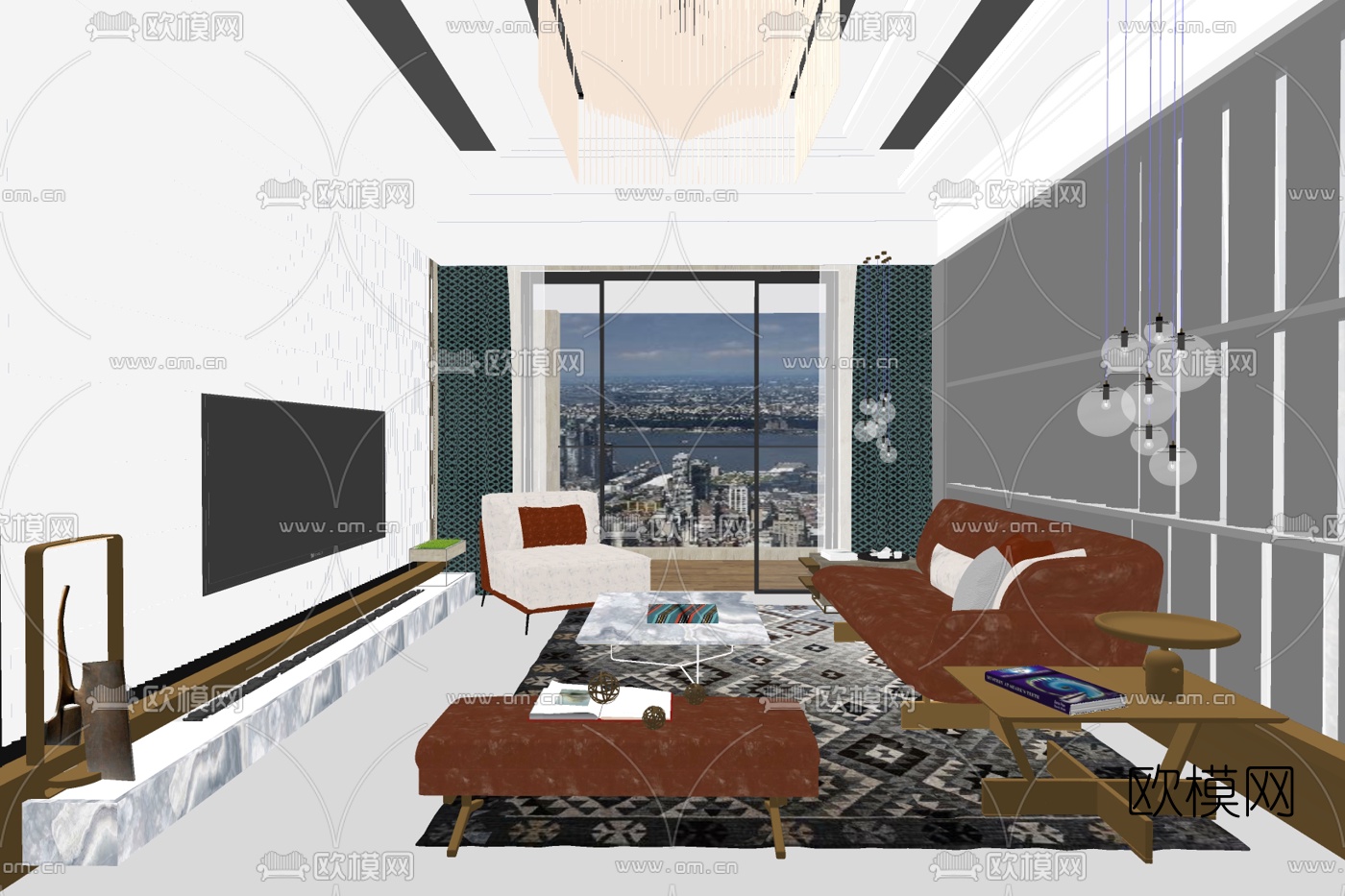 现代客厅免费su模型下载
