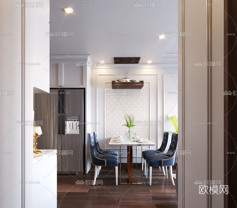 美式轻奢客厅餐厅su模型