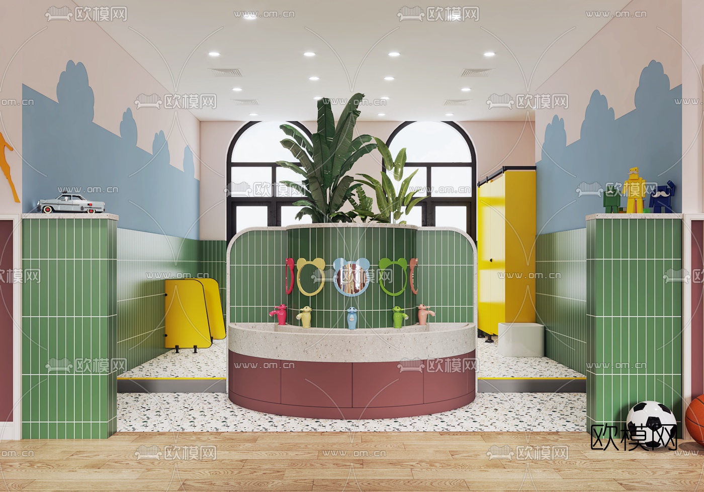 现代幼儿园教室卫生间3d模型下载（渲染图3）