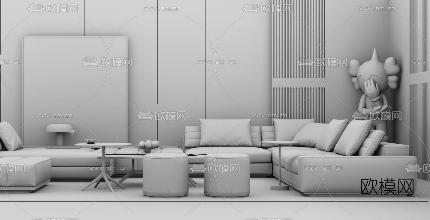 现代布艺沙发组合su模型