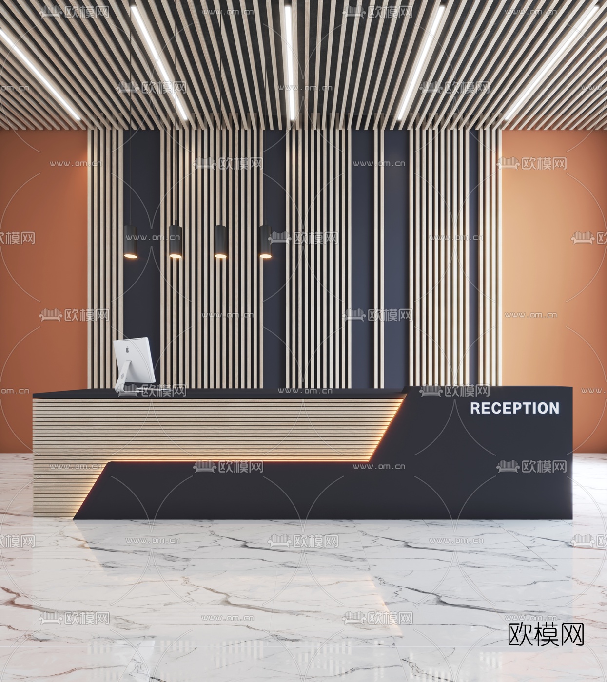 现代办公室前台接待台3d模型