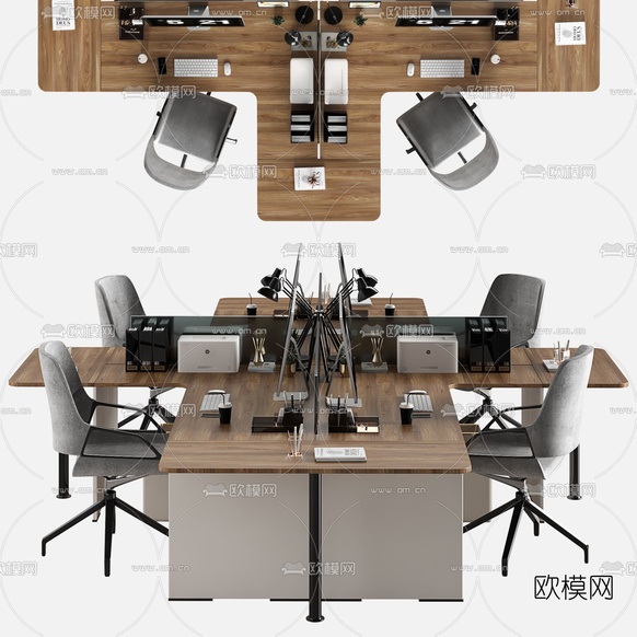 现代办公桌椅卡位3d模型下载(渲染图4)