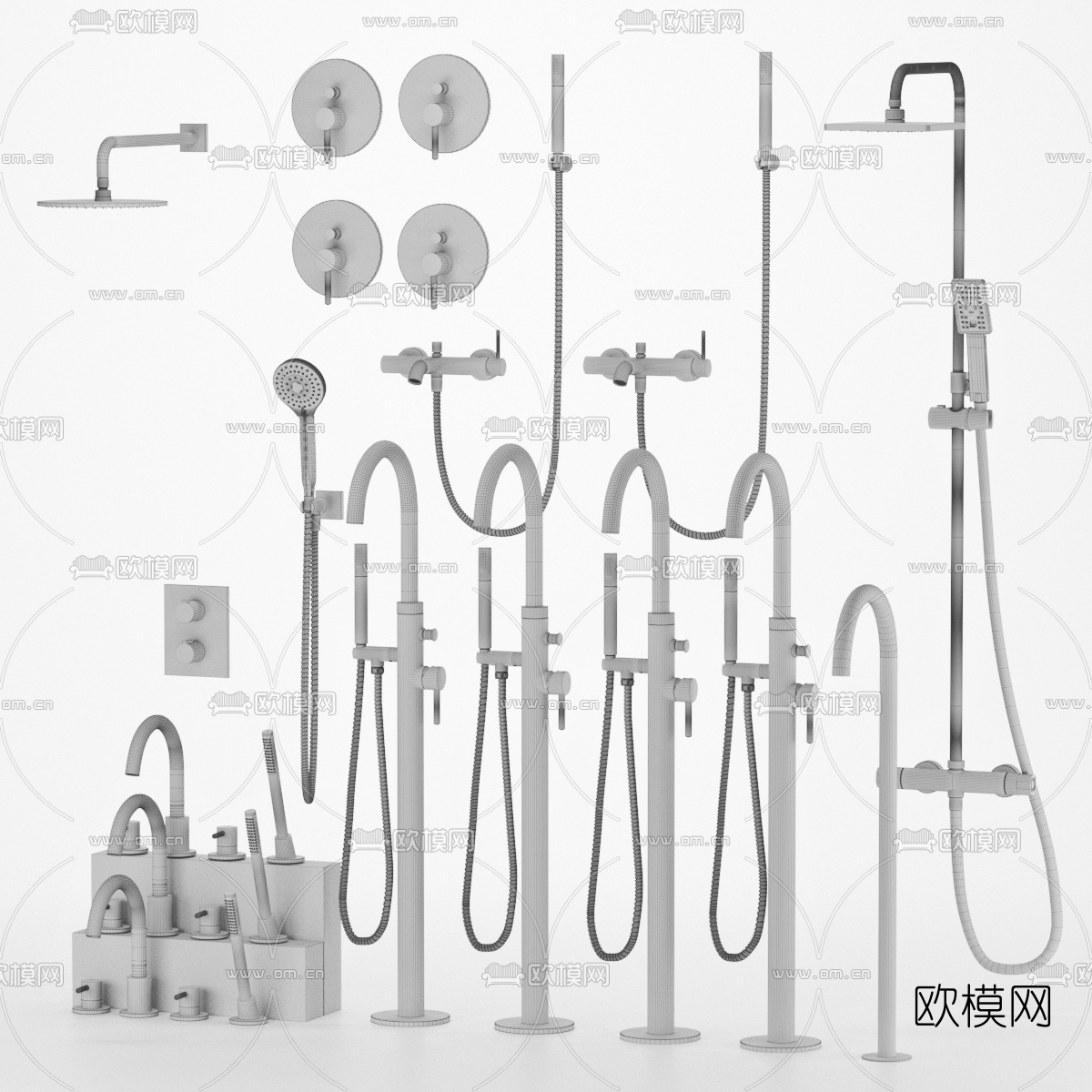现代淋浴花洒水龙头3d模型下载（渲染图2）