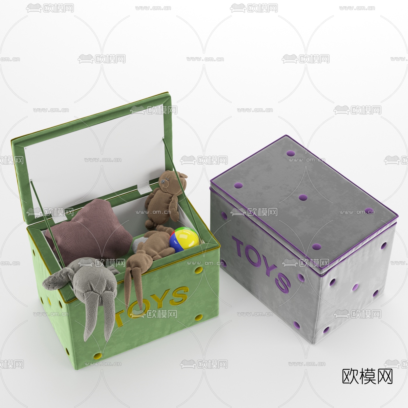 现代儿童玩具玩具箱3d模型下载（渲染图3）